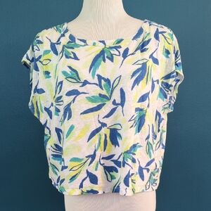 Tropical Print Linen Top
